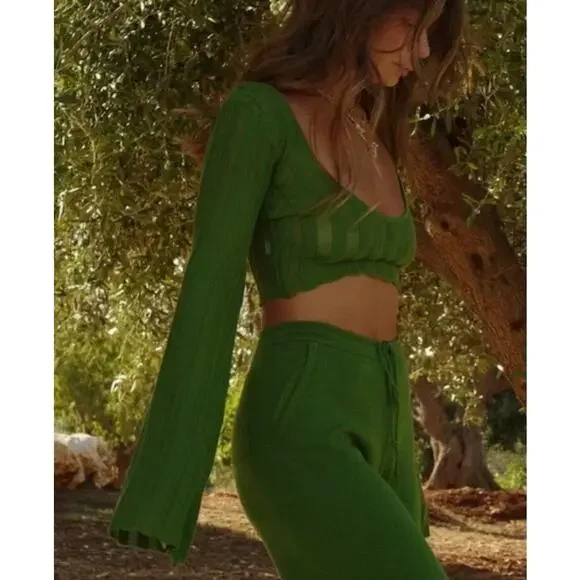 Heavy Manners Little Miss Cozy Knit Top Green Size XS - Picture 2 of 8